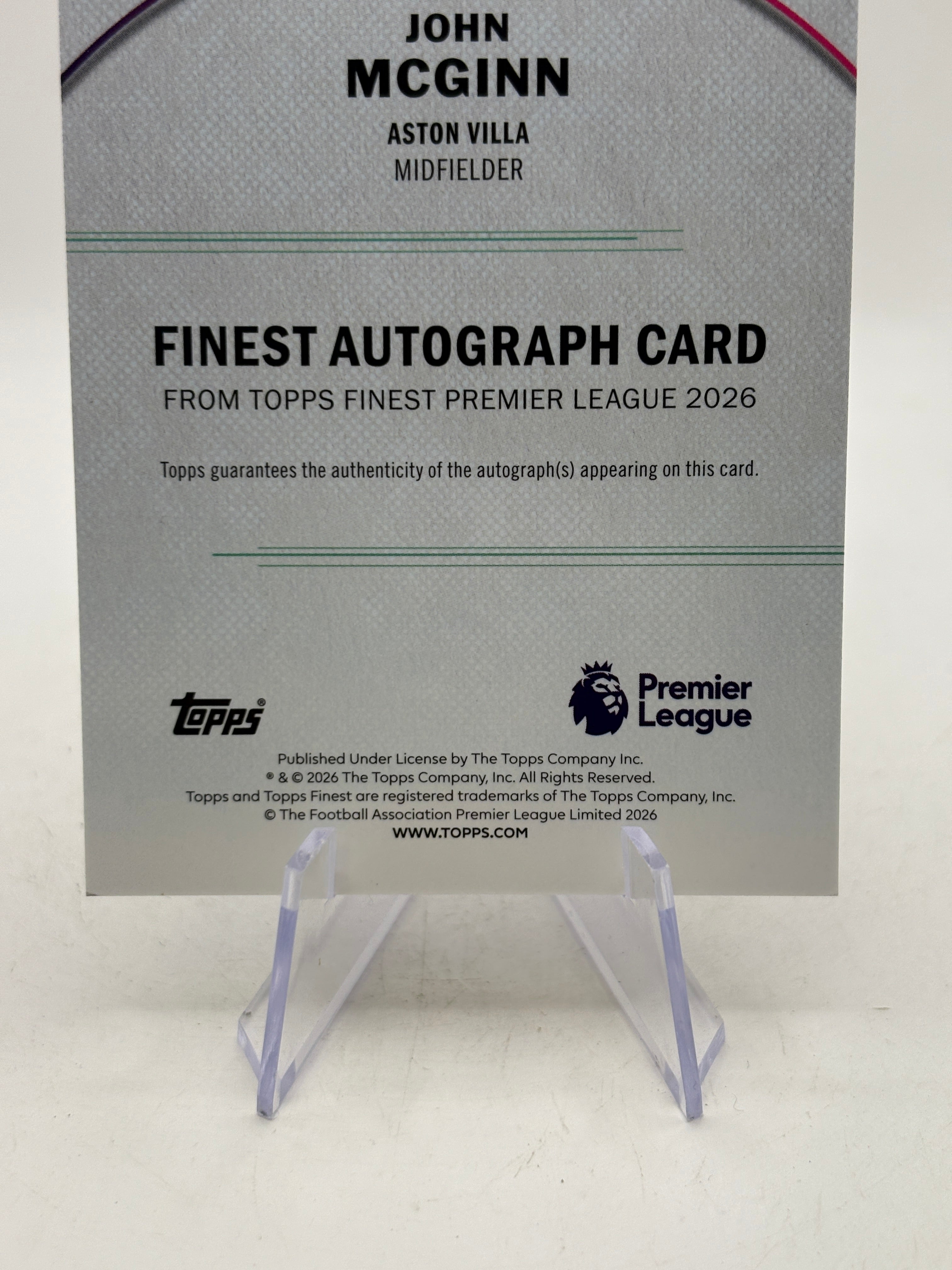 2026 Topps Finest Premier League #FA-JM John Mcginn Auto /150